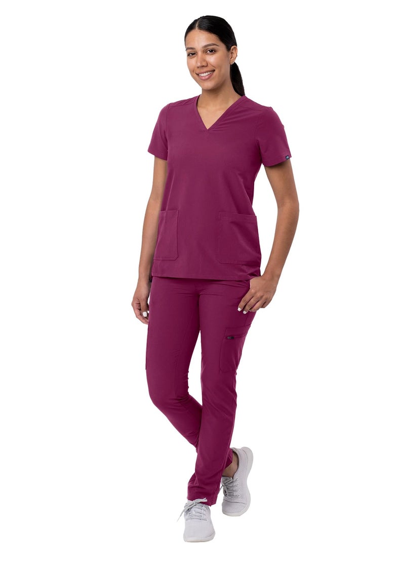 Adar Uniforms Adar Addition Scrubs Set for Women - Stretch V-Neck Scrub Top & Skinny Cargo Scrub Pants, 10 Pockets - A9200 - Wine - M - Image 5